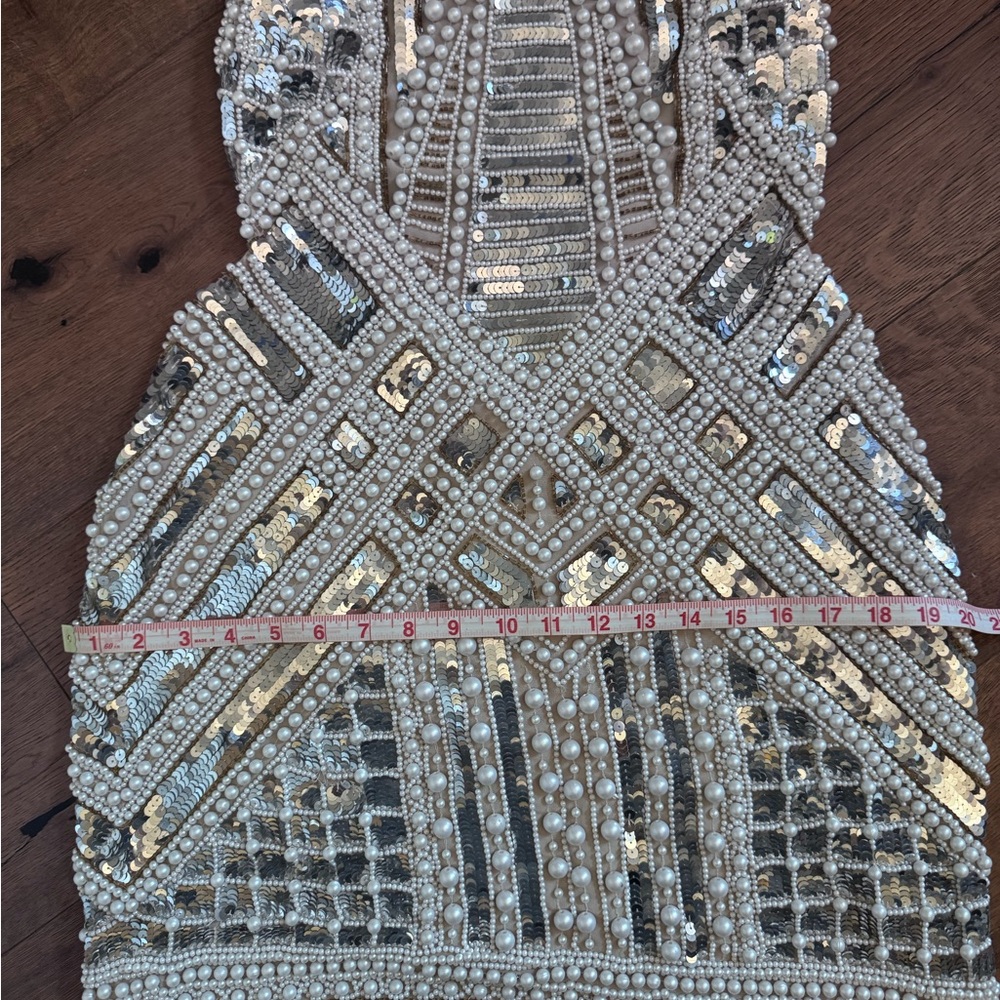 ASOS Elegant Silver Beaded Cocktail Dress - Picture 9 of 10